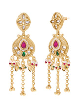 Gold Plated Kundan Pearl Chain Drop Earrings