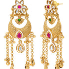 Gold Plated Pink Green Kundan Statement Earrings