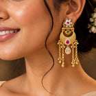 Gold Plated Pink Green Kundan Statement Earrings