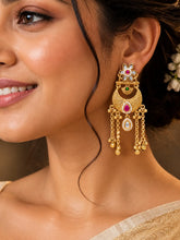 Gold Plated Pink Green Kundan Statement Earrings