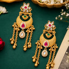 Gold Plated Pink Green Kundan Statement Earrings