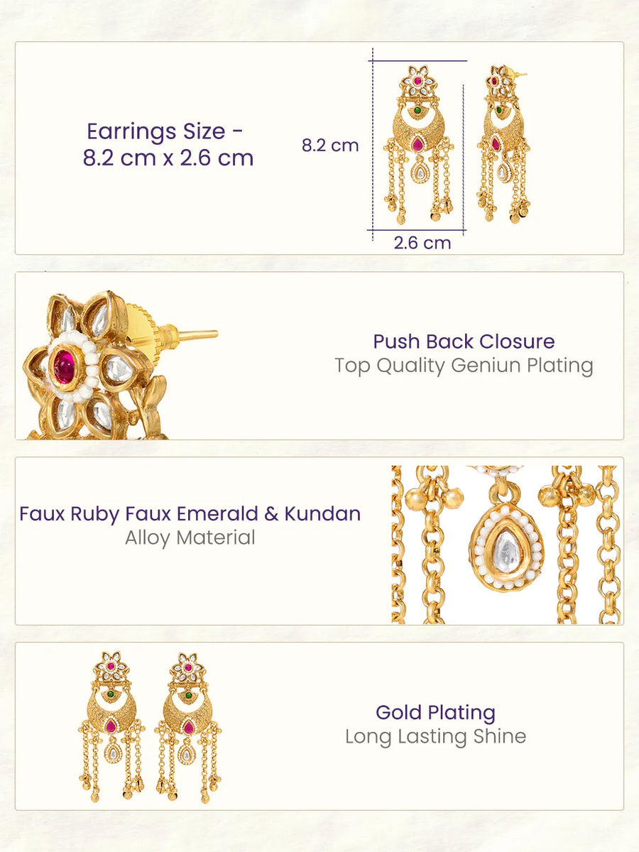 Gold Plated Pink Green Kundan Statement Earrings