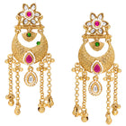 Gold Plated Pink Green Kundan Statement Earrings
