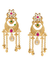 Gold Plated Pink Green Kundan Statement Earrings