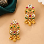 Gold Plated Pink Green Bead Statement Earrings