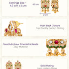 Gold Plated Pink Green Bead Statement Earrings