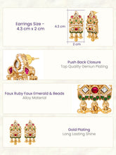 Gold Plated Pink Green Bead Statement Earrings