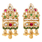 Gold Plated Pink Green Bead Statement Earrings