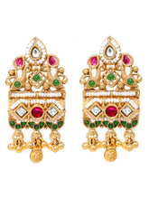 Gold Plated Pink Green Bead Statement Earrings