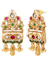 Gold Plated Pink Green Bead Statement Earrings