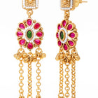 Gold Plated Pink Green Intricate Earrings
