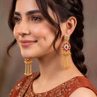 Gold Plated Pink Green Intricate Earrings