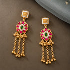 Gold Plated Pink Green Intricate Earrings