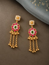 Gold Plated Pink Green Intricate Earrings