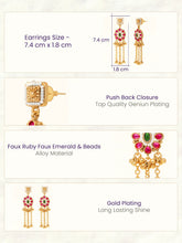 Gold Plated Pink Green Intricate Earrings