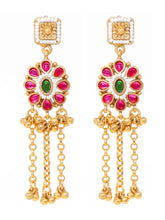Gold Plated Pink Green Intricate Earrings