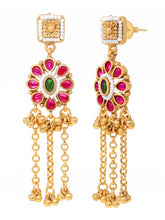 Gold Plated Pink Green Intricate Earrings