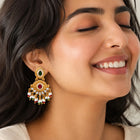 Gold Plated Kundan Pink Green Grand Earrings