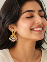 Gold Plated Kundan Pink Green Grand Earrings