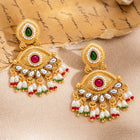 Gold Plated Kundan Pink Green Grand Earrings