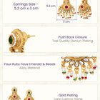 Gold Plated Kundan Pink Green Grand Earrings