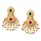 Gold Plated Kundan Pink Green Grand Earrings