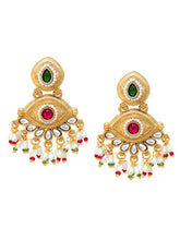 Gold Plated Kundan Pink Green Grand Earrings