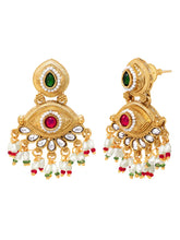 Gold Plated Kundan Pink Green Grand Earrings