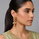 Gold Plated Pink Green Vintage Earrings