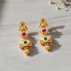 Gold Plated Pink Green Vintage Earrings