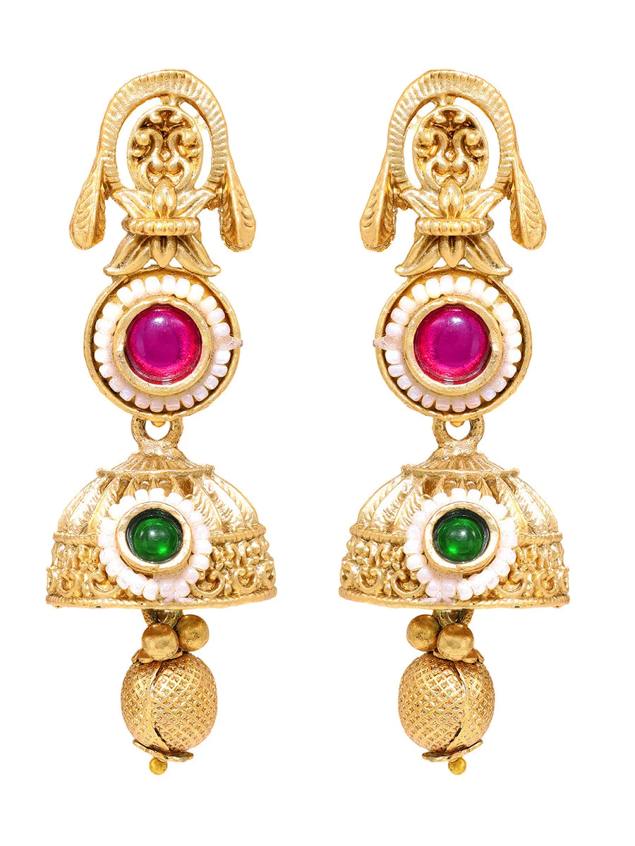 Gold Plated Pink Green Vintage Earrings
