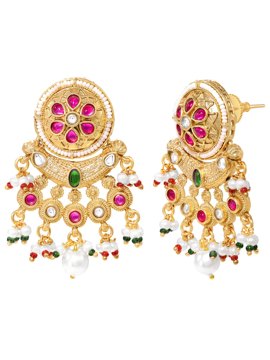 Gold Plated Pink Green Luminous Earrings