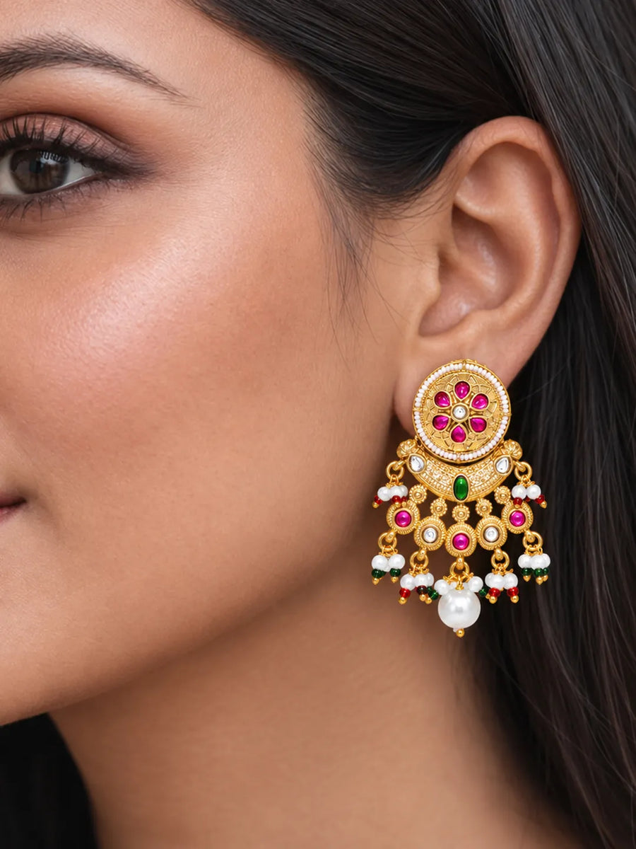 Gold Plated Pink Green Luminous Earrings
