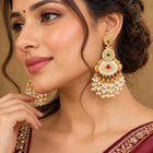 Gold Plated Pink Green Heritage Earrings