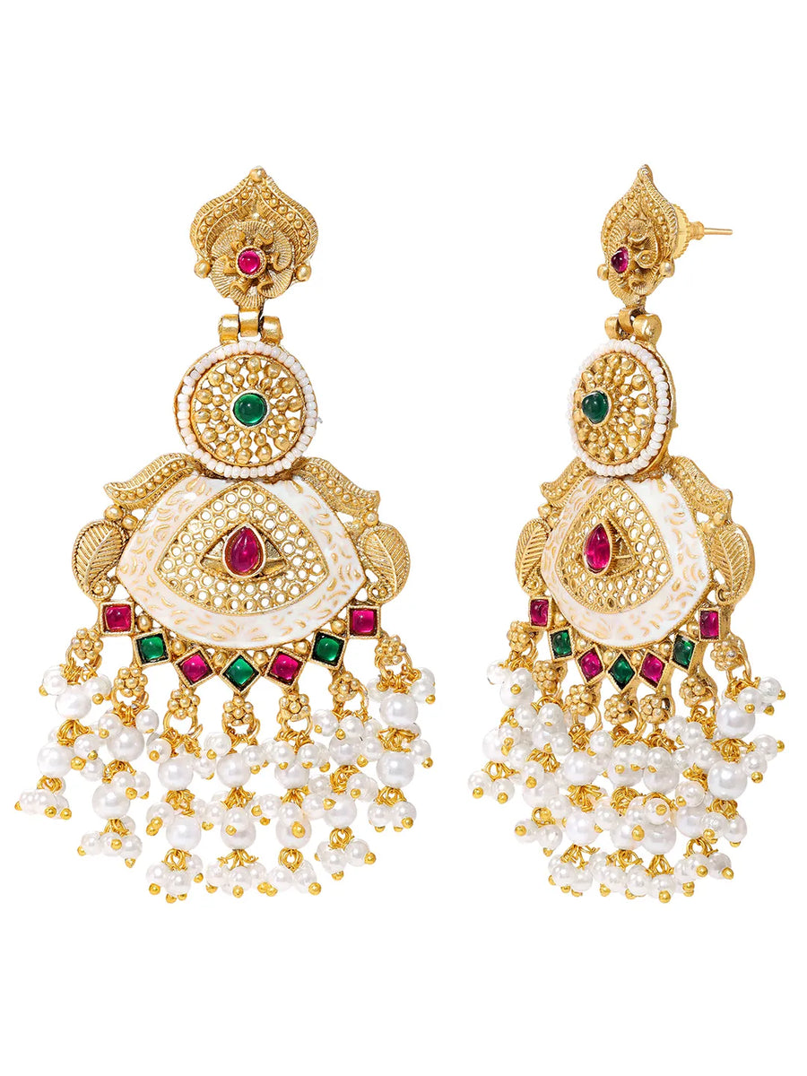 Gold Plated Pink Green Heritage Earrings