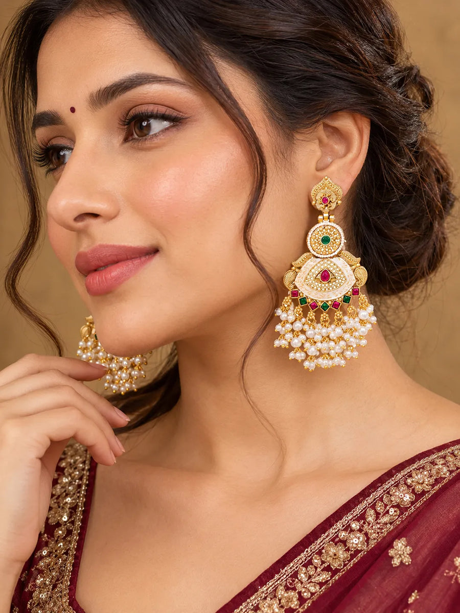 Gold Plated Pink Green Heritage Earrings