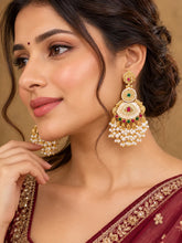 Gold Plated Pink Green Heritage Earrings