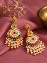 Gold Plated Pink Green Heritage Earrings