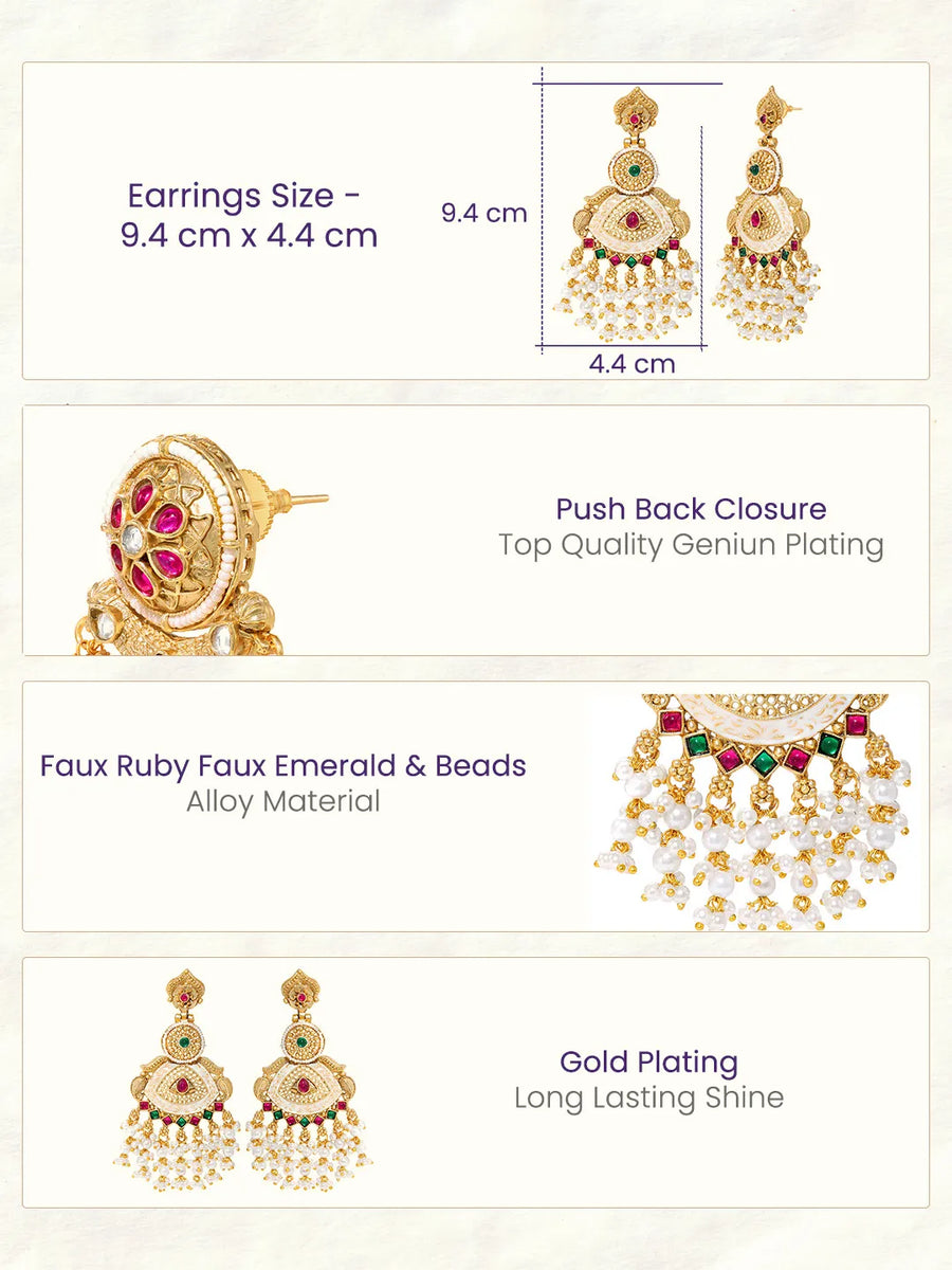 Gold Plated Pink Green Heritage Earrings