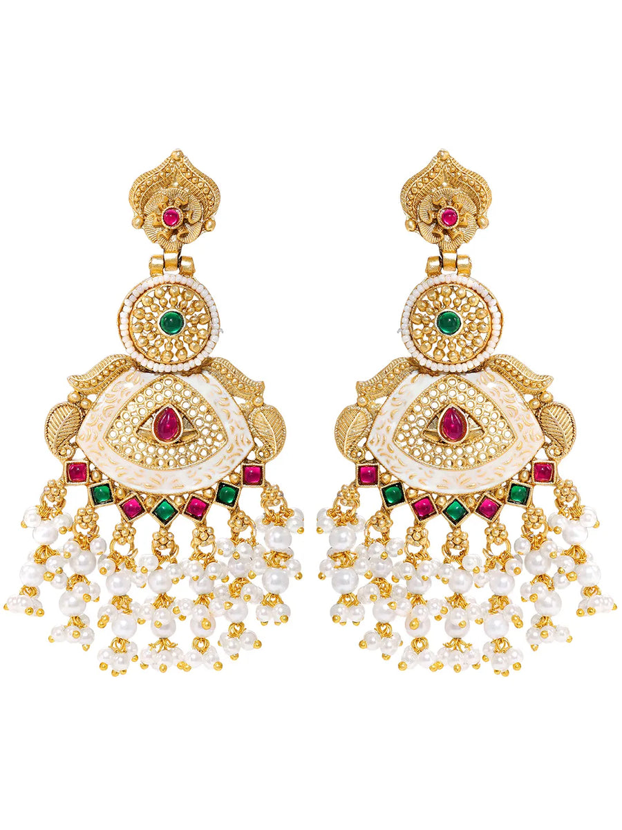 Gold Plated Pink Green Heritage Earrings
