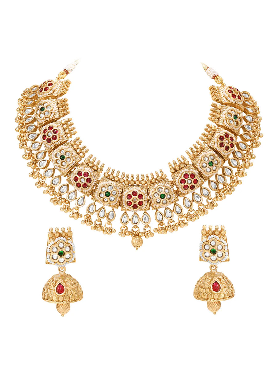Gold Plated Kundan Panel Necklace Set