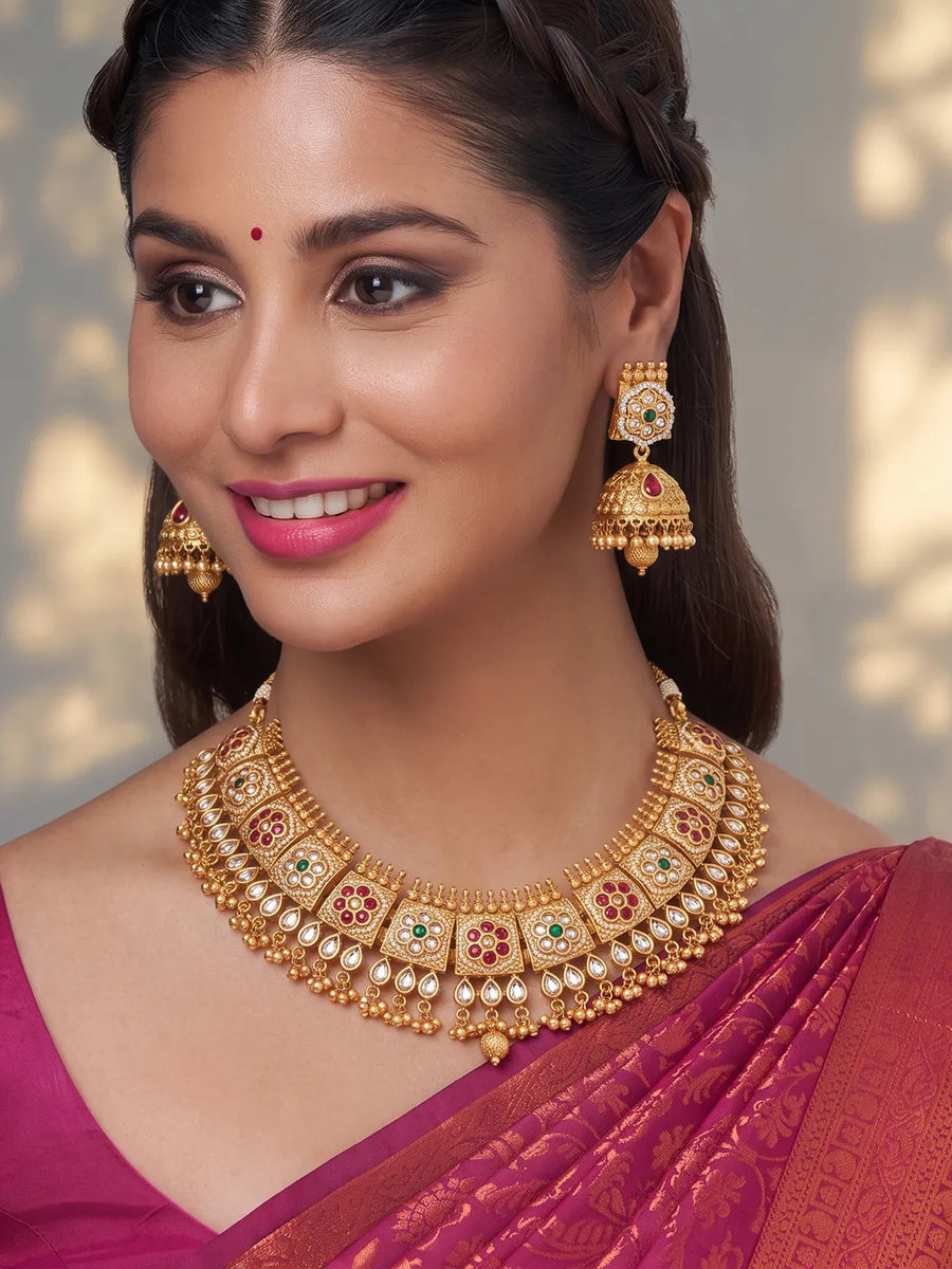 Gold Plated Kundan Panel Necklace Set
