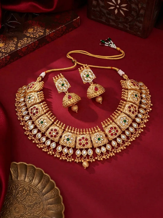 Gold Plated Kundan Panel Necklace Set