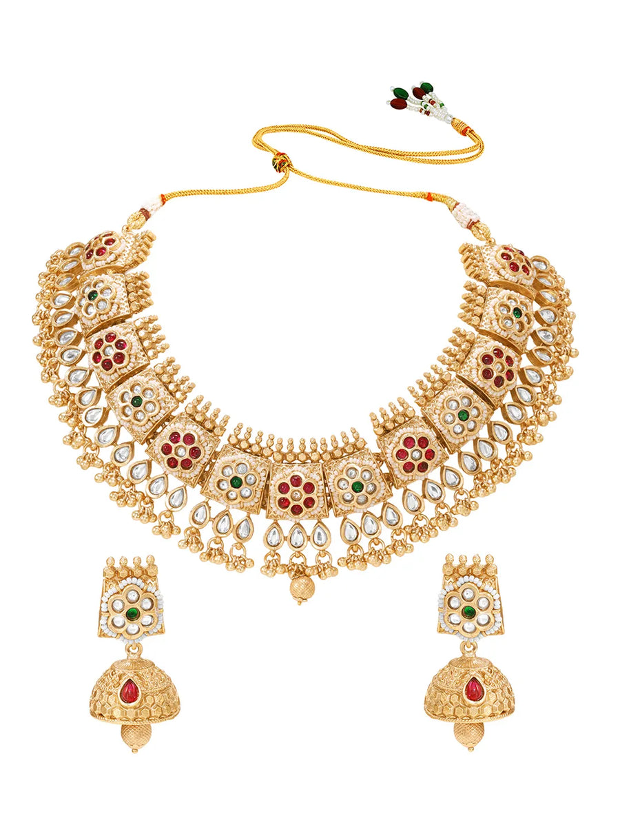 Gold Plated Kundan Panel Necklace Set