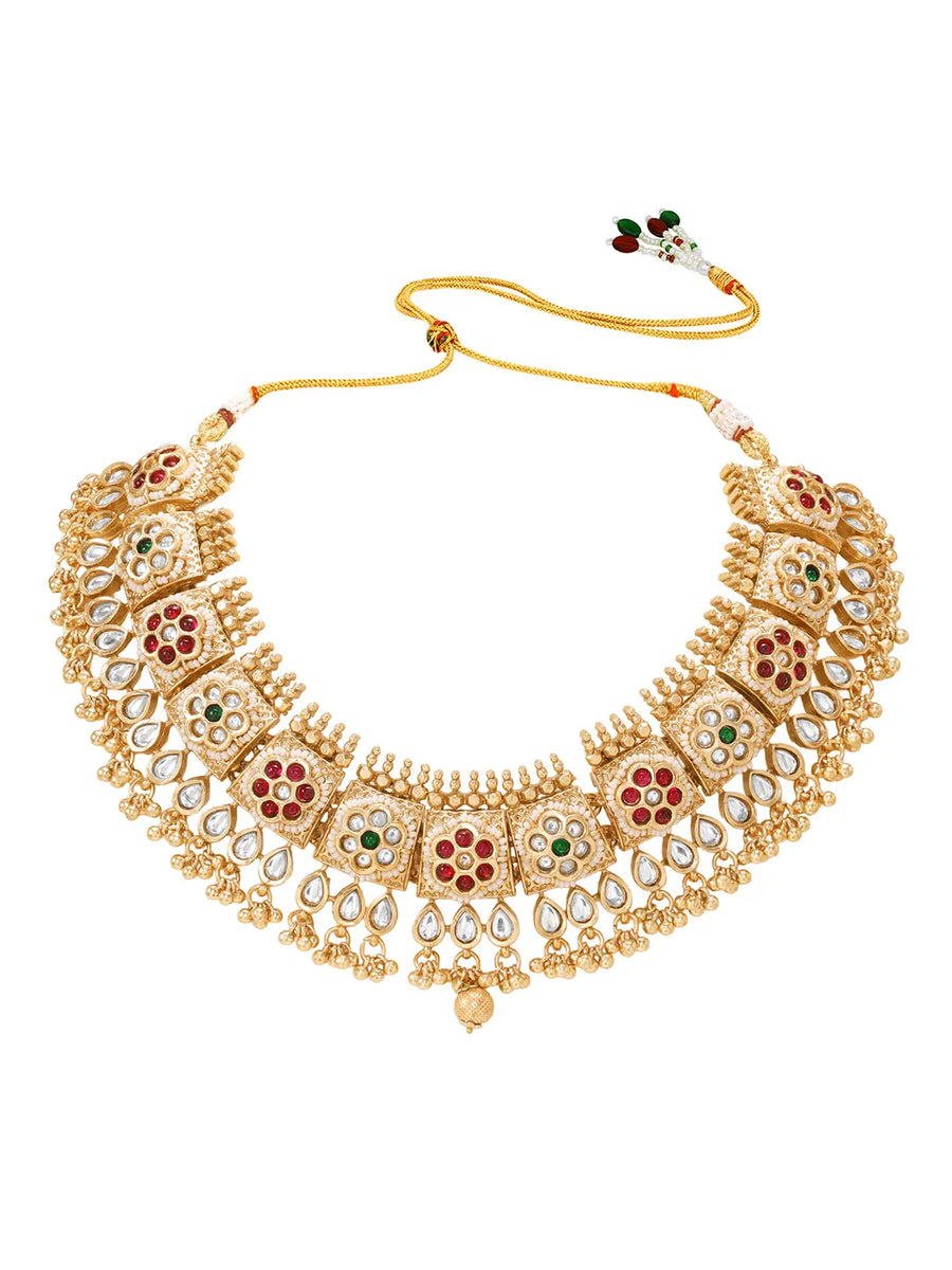 Gold Plated Kundan Panel Necklace Set