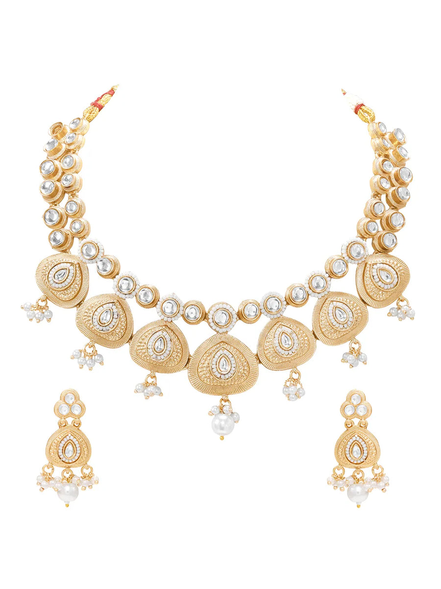 Gold Plated Regal Teardrop Kundan Set