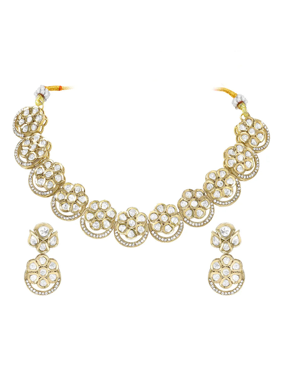 Gold Plated Floral Halo Kundan Necklace Set