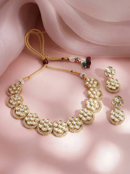 Gold Plated Floral Halo Kundan Necklace Set
