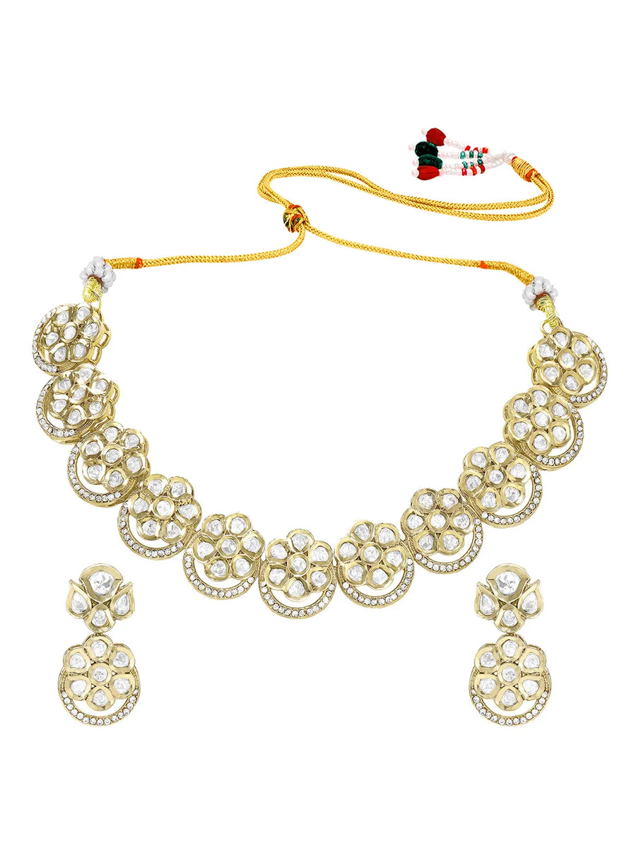 Gold Plated Floral Halo Kundan Necklace Set
