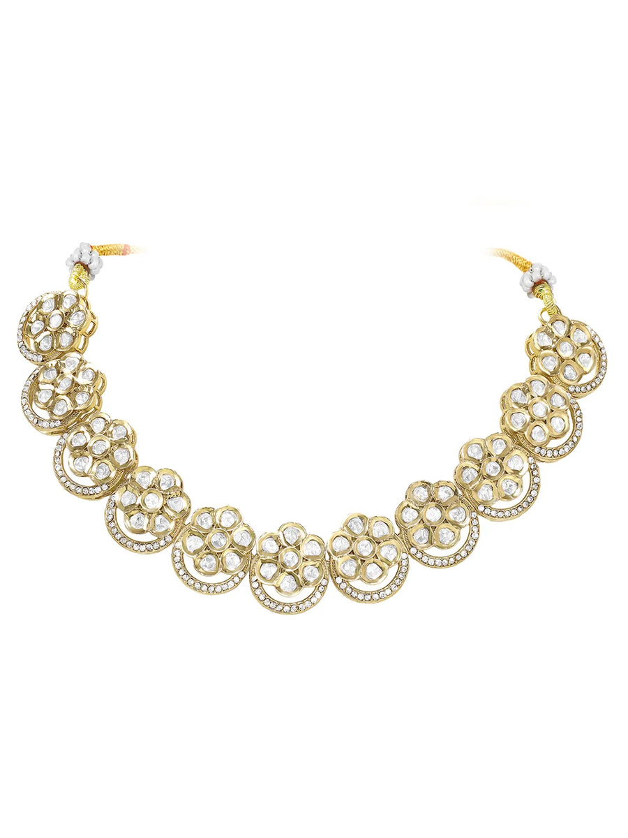 Gold Plated Floral Halo Kundan Necklace Set